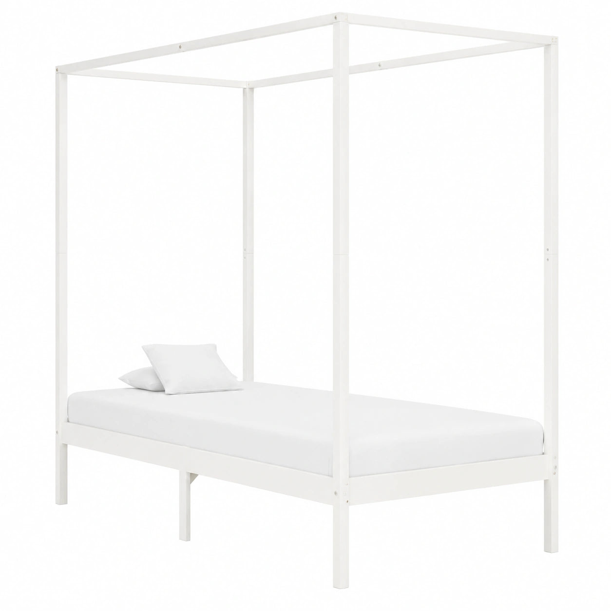 Cama con Dosel de Madera de Pino 100x200 cm Blanca INLIFE