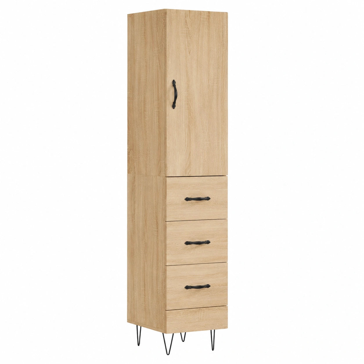 Buffet de Roble Sonoma con Patas Metálicas y Amplio Almacenamiento, 34,5x34x180 cm