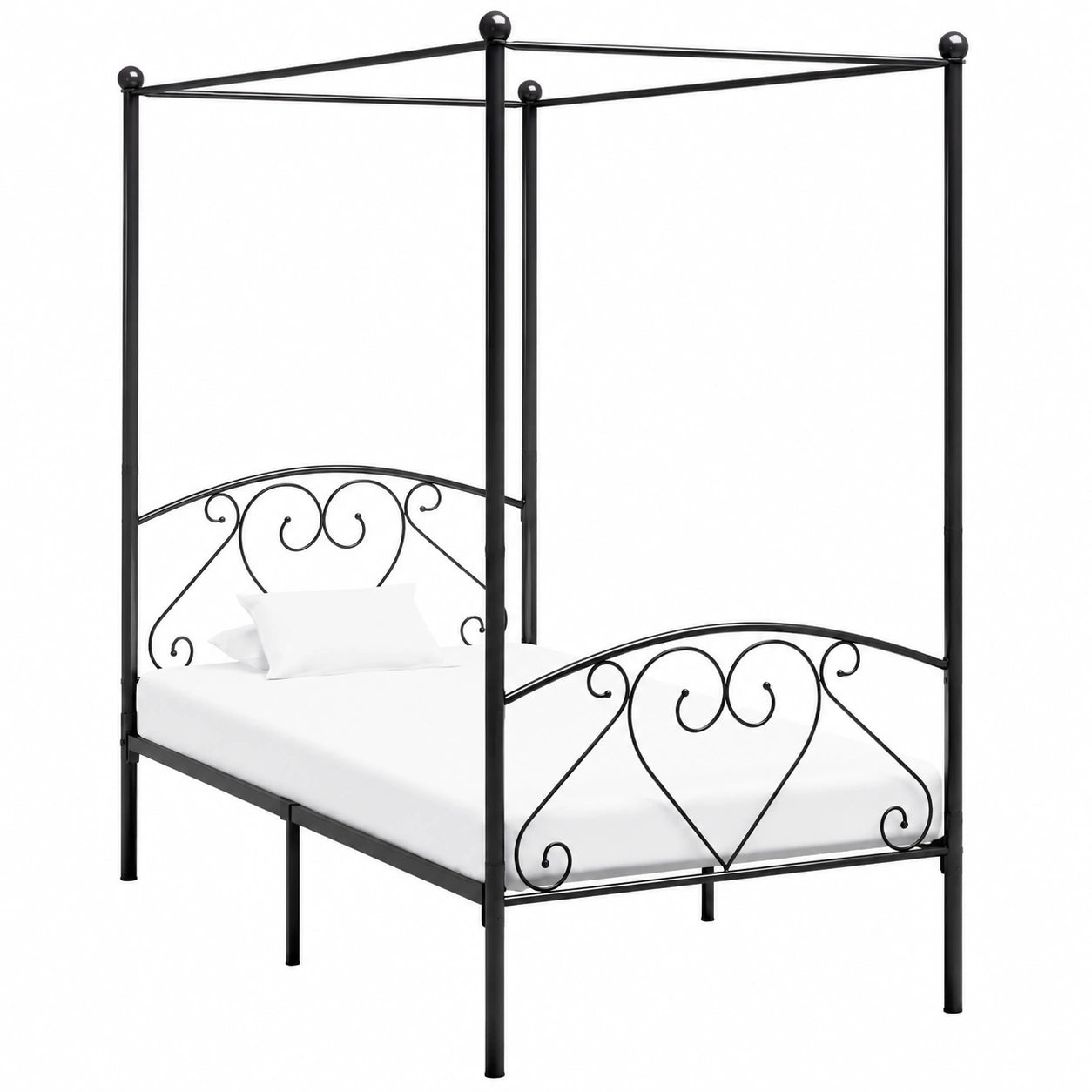 Cama Doble con Dosel en Metal Gris 120 x 200 cm