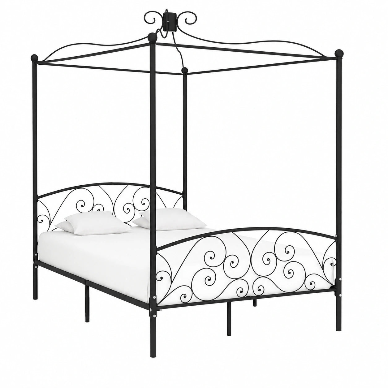 Cama con Dosel de Metal Negra 140x200 cm para Dormitorio Moderno
