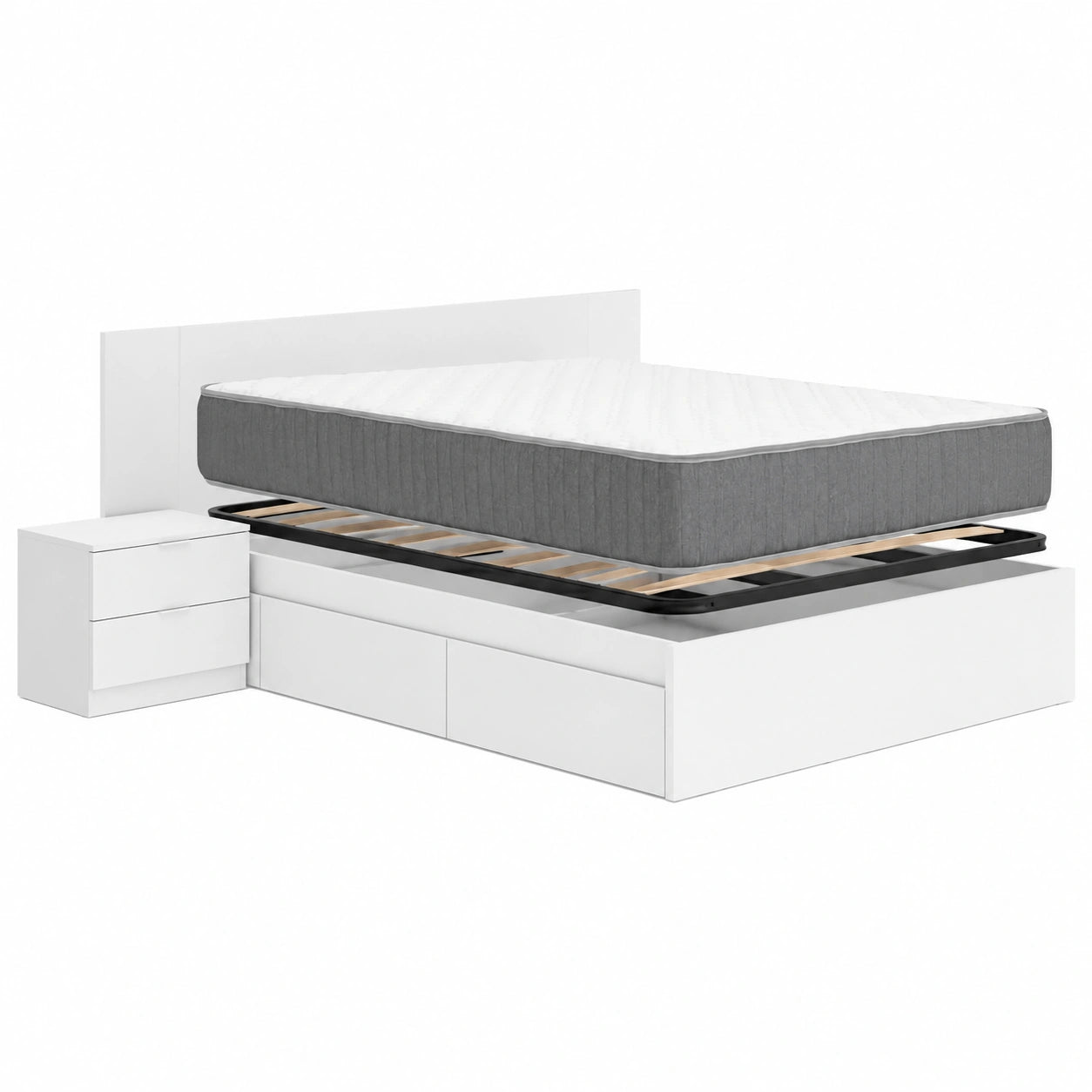 Conjunto de Dormitorio: Cama Alice con 4 Cajones, Colchón Viscoelástico y Somier de Lama Ancha