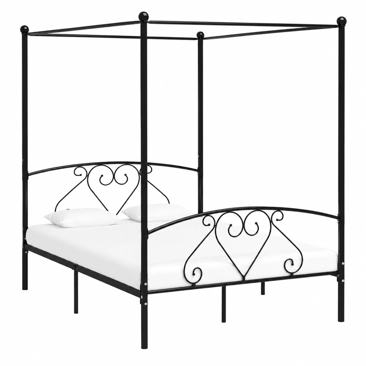 Cama con Dosel de Metal Negro 140x200 cm para Dormitorio Juvenil