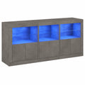 Aparador moderno de madera gris con LED y puerto USB, 162x37x67 cm, gran capacidad de almacenamiento para comedor y salón