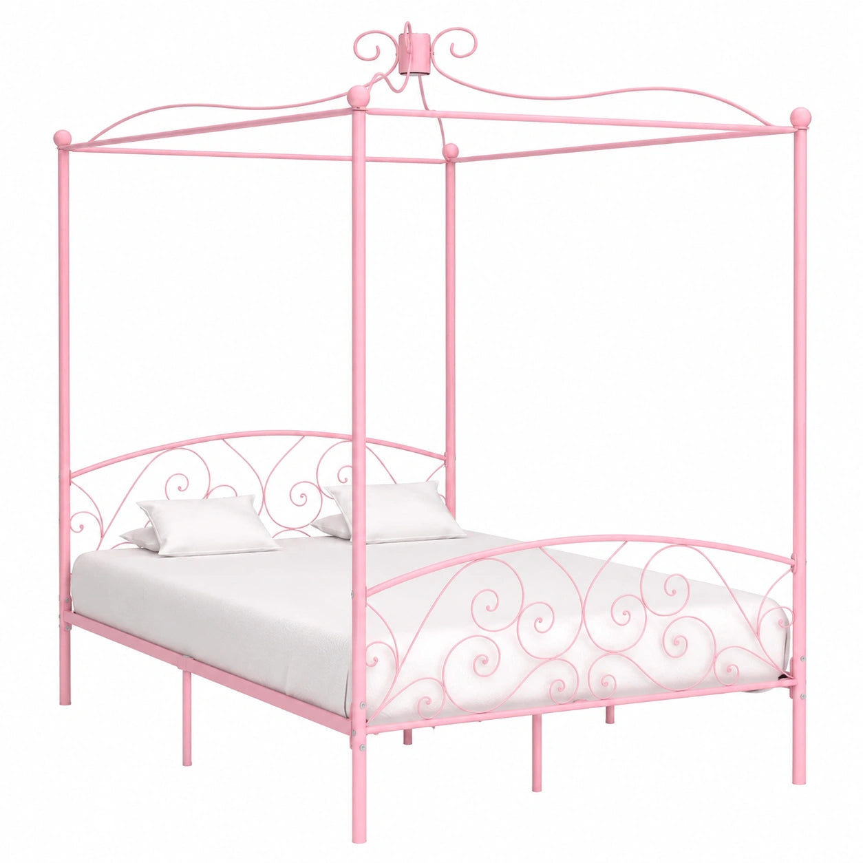 Cama con Dosel Metálica Rosa 120x200 cm para Dormitorio