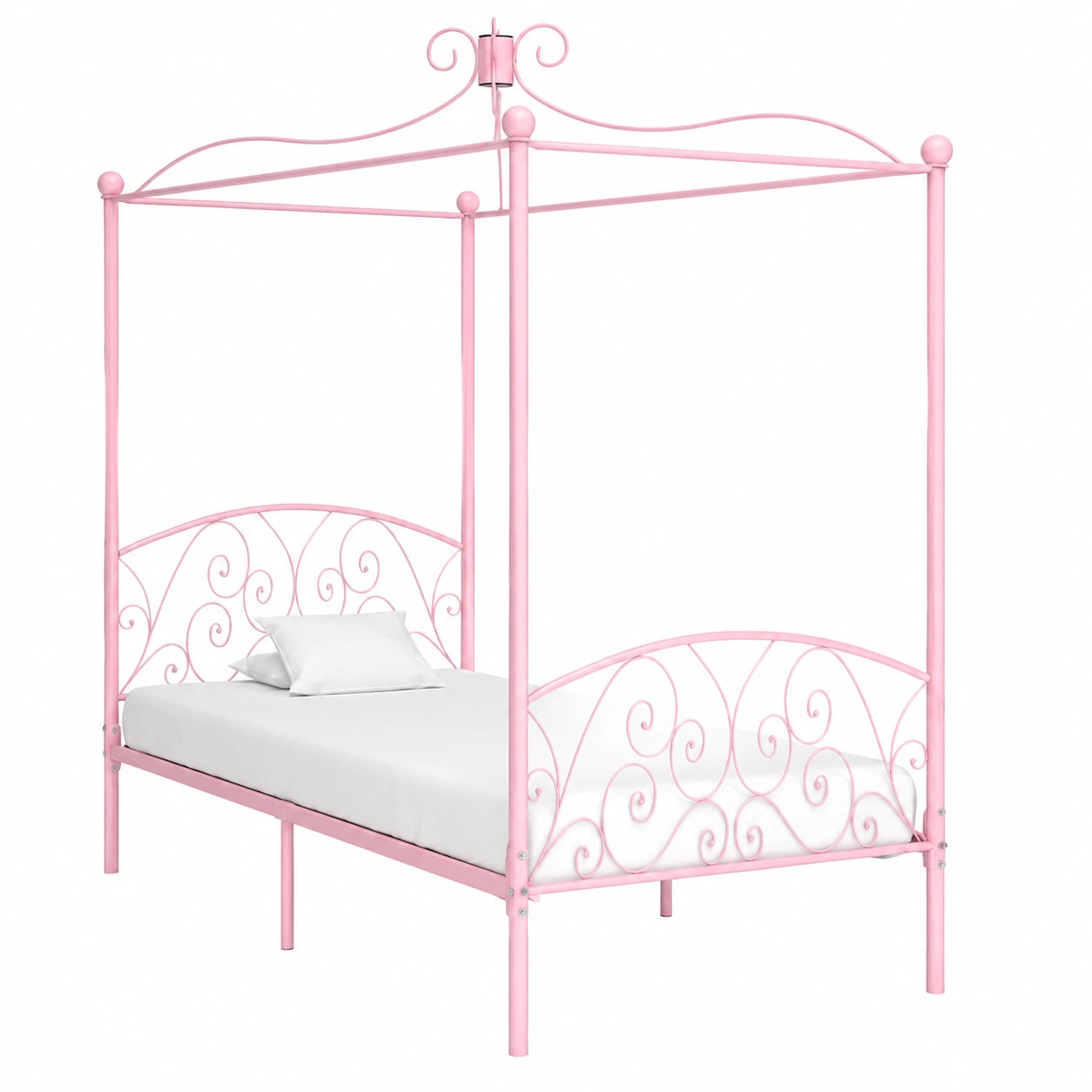 Cama con Dosel de Metal Rosa 100x200 cm para Dormitorio