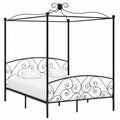 Cama con Dosel de Metal Negro 160x200 cm, Estructura Robusta, Estilo Moderno