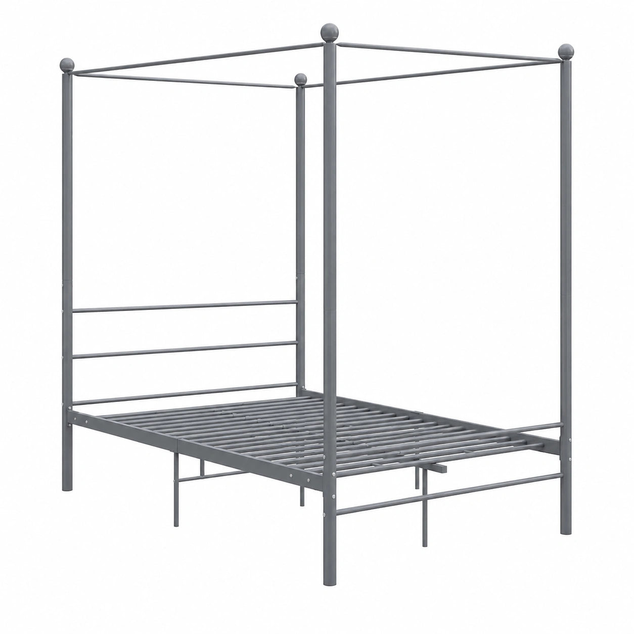 Cama con Dosel Metálico Gris 120x200 cm con Somier, Ideal para Colgar Cortinas y Crear Espacios Privados Elegantes